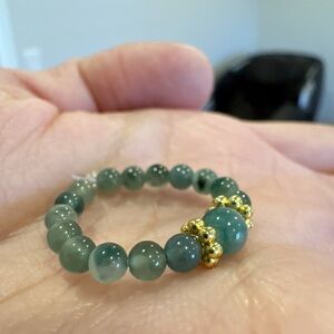 NEW Natural Burmese Green jade beads ring with Gold Accents